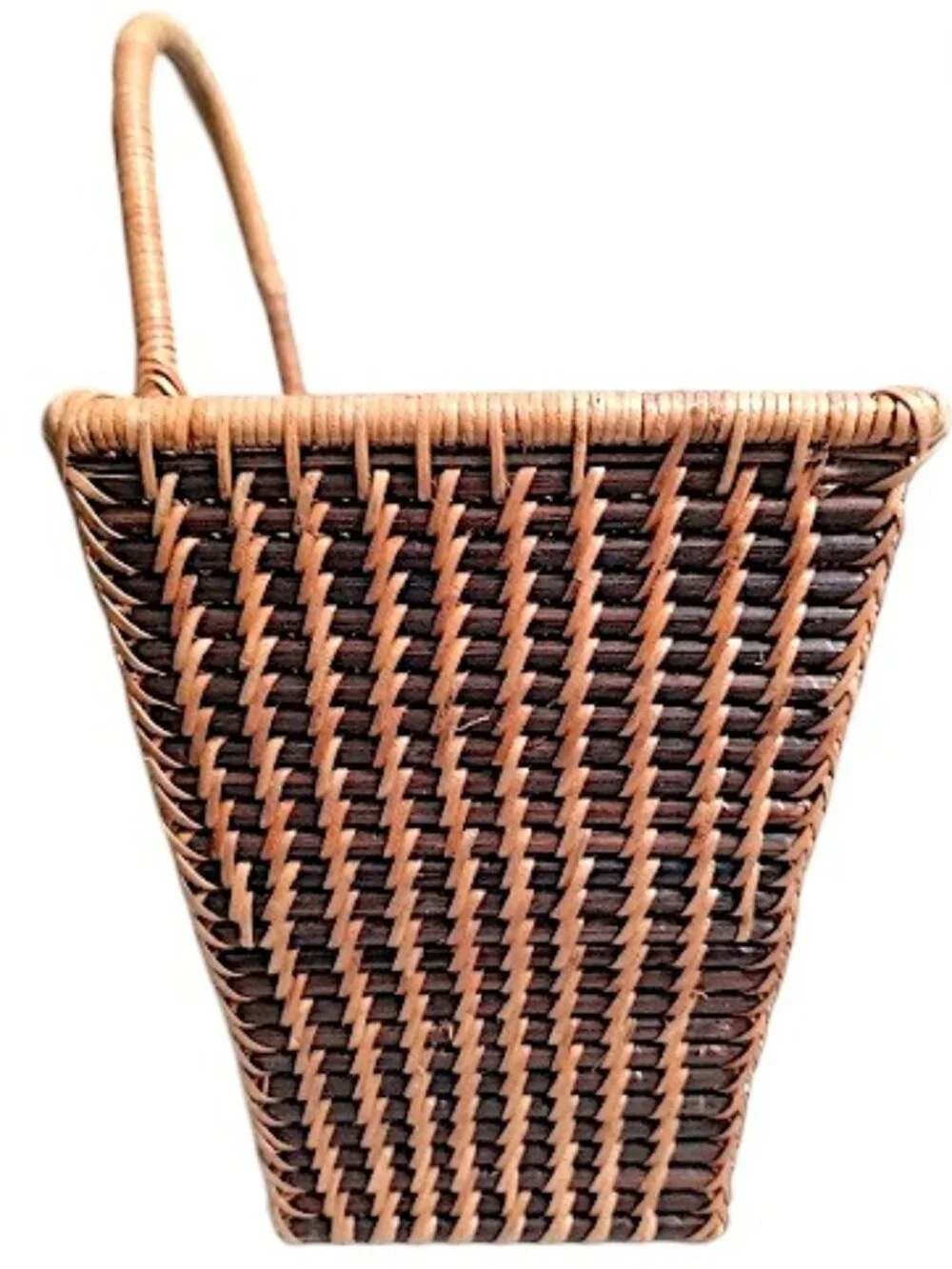 OOAK Wicker Rattan Willow Wood Hanging Basket Single Handle, Repaired